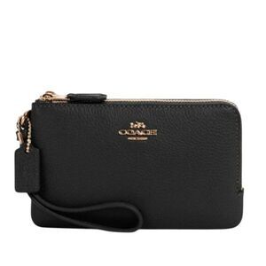 COACH Pebble Leather Double Corner Zip Wallet Wristlet NEW